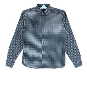 Van Heusen Men's Navy Floral Print Button-Up Shirt Size M 15-15.5 Long Sleeve